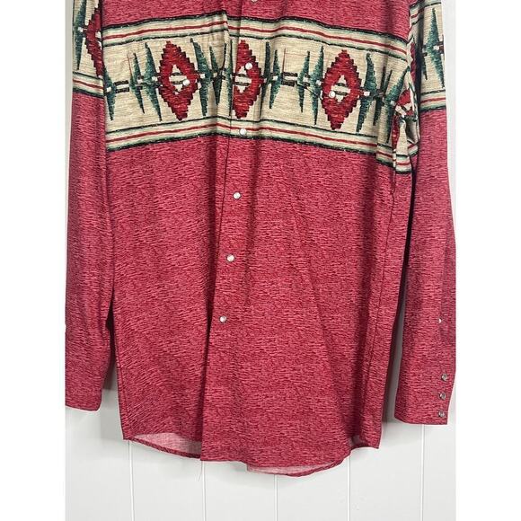 Vintage Roper Pearl Snap Aztec Red Long Sleeve Shirt Size Large - Picture 3 of 5